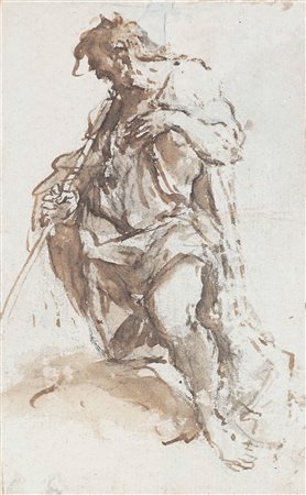 ARTISTA VENEZIANO DEL XVIII SECOLO San Giovanni Battista. China e acquarello...