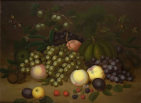 SARTORIUS G. WILLIAM (1759 - 1828) Natura morta di pesche e uva. Olio su...