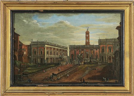 ARTISTA ROMANO DEL XVIII SECOLO Veduta del Campidoglio. Olio su tela. Cm...
