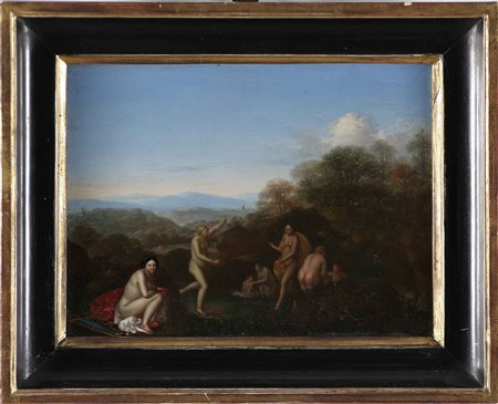 VAN DER LISSE DIRCK (1586 - 1669) Seguace di. Il bagno di Diana. Olio su...