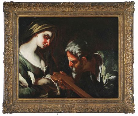 ARTISTA GENOVESE DEL XVII SECOLO Scena sacra. Olio su tela. Cm 68,00 x 55,00.