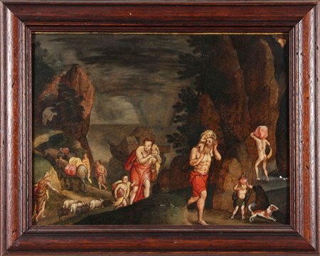 ARTISTA FIAMMINGO DEL XVII SECOLO Noe e gli animali sul monte Ararat con...