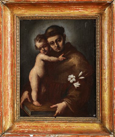 ARTISTA LOMBARDO DEL XVII SECOLO Sant'Antonio con Bambino. Olio su tela . Cm...