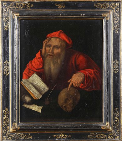 PIETER COECKE VAN AELST (1502 - 1550) Seguace, San Girolamo. Olio su tela. Cm...