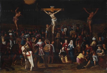 DE CAULLERY LOUIS (1580 - 1621) Seguace di. Crocefissione. Olio su tavola. Cm...