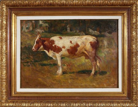 GROSSO GIACOMO (1860 - 1938) Mucca al pascolo. 1921. Olio su tela . Cm 67,00...