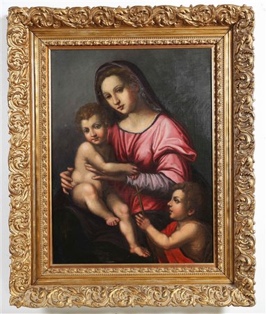 ARTISTA ITALIANO DEL XVII SECOLO Madonna con Bambino. Olio su tela. Cm 60,00...
