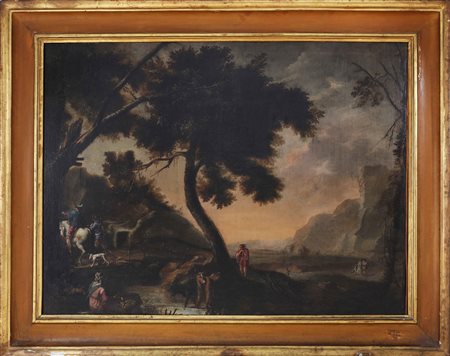 RESCHI PANDOLFO (1643 - 1699) Paesaggio di fantasia con personaggi e...