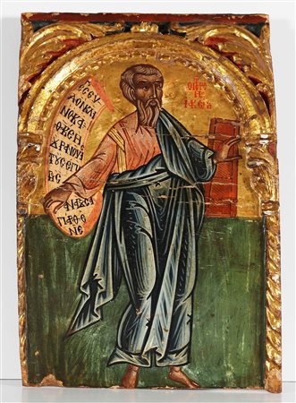 MAESTRO VENETO CRETESE DEL XVI SECOLO Santo evangelista. Tempera su tavola....