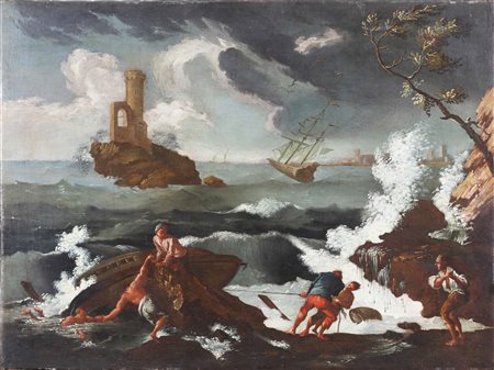 MARINI ANTONIO MARIA (1668 - 1725) Seguace di. Marina. Olio su tela. Cm 80,00...