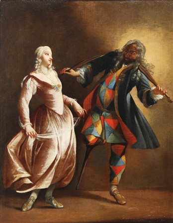 FERRETTI GIOVANNI DOMENICO (1692 - 1768) Arlecchino maestro di musica. Olio...