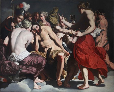 JANSSENS ABRAHAM (1575 - 1632) Bottega di, Giove rimproverato da Venere. Olio...