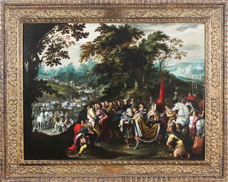 FRANS FRANCKEN II (1581 - 1642) Ambiente di. L'incontro di Giacobbe con Esaù....