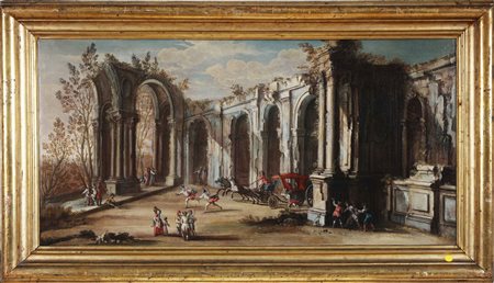 POLI GHERARDO (1674 - 1739) Capricci architettonici con personaggi. Olio su...