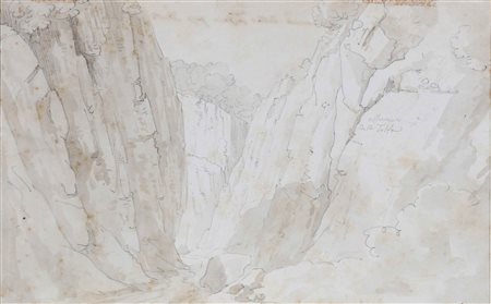 BASILETTI LUIGI (1780 - 1860) Allumiere alla Tolfa. Acquerello e matita su...