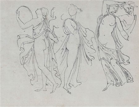 BASILETTI LUIGI (1780 - 1860) Baccanti. Matita su carta. Cm 23,00 x 18,00....