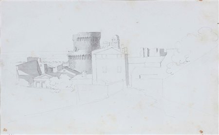 BASILETTI LUIGI (1780 - 1860) Studio con torre. Tempera e matita su carta. Cm...