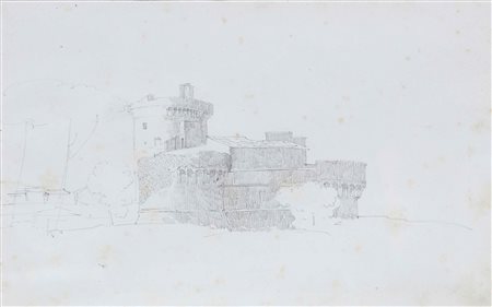 BASILETTI LUIGI (1780 - 1860) Studio con castello. Matita su carta. Cm 22,00...