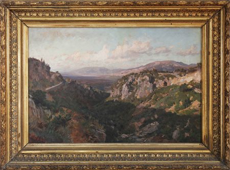 SASSI PIETRO (1834 - 1905) Paesaggio montano. Olio su tela. Cm 61,00 x 41,50....