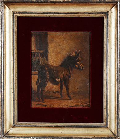 PALIZZI FILIPPO (1818 - 1899) Asinello. Olio su tavola. Cm 22,00 x 27,00....