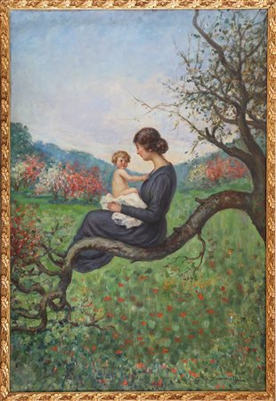 SOMMMATI DI MOMBELLO GIULIO (1858 - 1944) Maternità. Olio su tela. Cm 55,00 x...