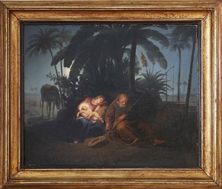 GONIN FRANCESCO (1808 - 1889) Riposo durante la fuga in Egitto. Olio su tela....