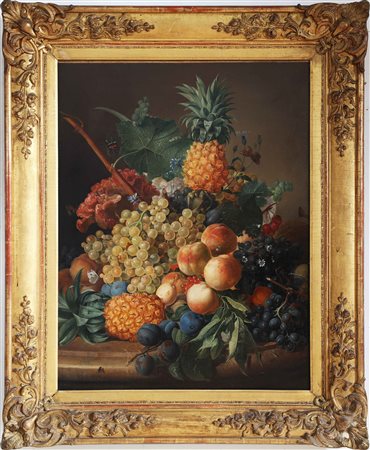 ARTISTA DEL XIX SECOLO Natura morta di frutta. Olio su tela. Cm 64,50 x 80,00.
