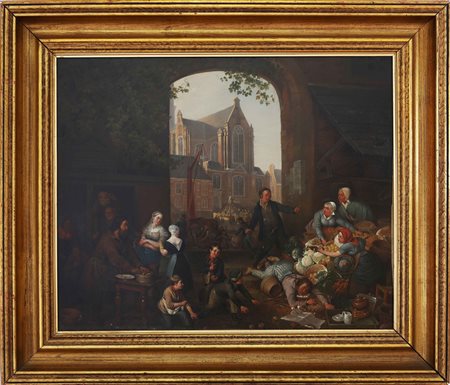 NOEL PETER PAUL JOSEPH (1789 - 1822) Rissa al mercato, Amsterdam. Olio su...