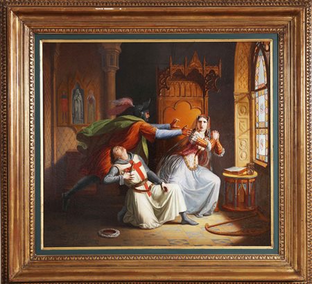 GONIN FRANCESCO (1808 - 1889) Paolo e Francesca. Olio su tela. Cm 70,00 x...