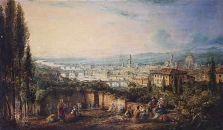 ARTISTA DEL XIX SECOLO Veduta di Firenze. Olio su tela. Cm 129,00 x 76,50.