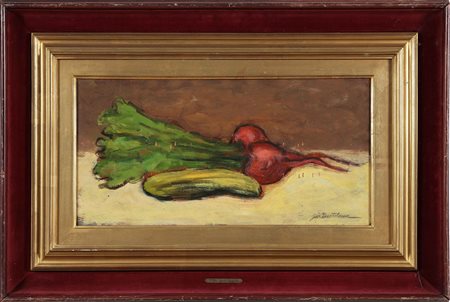 BARTOLENA GIOVANNI (1866 - 1942) Natura morta con rapanelli. Olio su tavola....