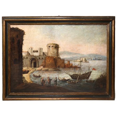 Paesaggio portuale con fortificazione e torre, 17° secolo
