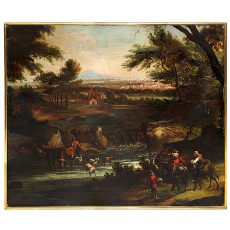 Paesaggio boschivo con personaggi, Fine 17° secolo