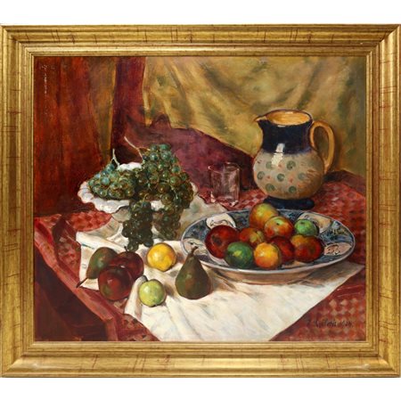 Andreas  Ro° (Kleinochsenfurt 1871 - Los Angeles 1949)  - Natura morta di frutta con vaso, 1924