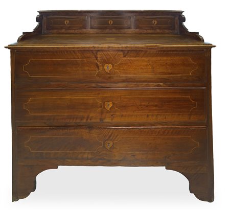 Cassettone in legno di noce 3 cassetti con alzata, 18° century