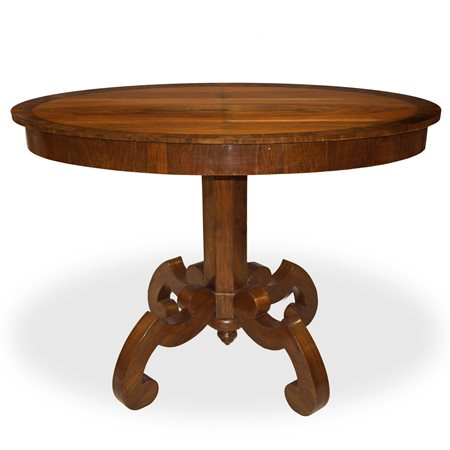 Tavolo ovale con piede a 4 razze, bordo in legno di palissandro, Primi 19° century