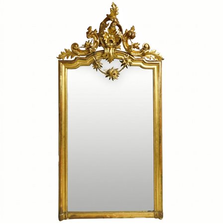 Specchiera in legno dorato Luigi Filippo con cimasa, 19° century