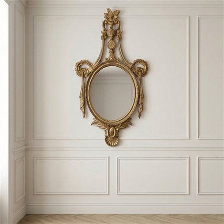 Specchiera in legno dorato decorato ed intagliato, 20° century