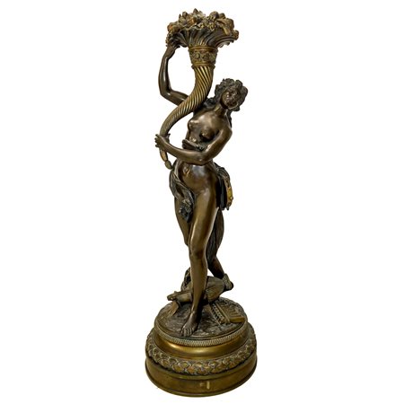 Ninfa con cornucopia, scultura in bronzo , 19° century