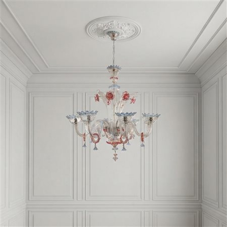 Lampadario in vetro di Murano policromo a 8 luci