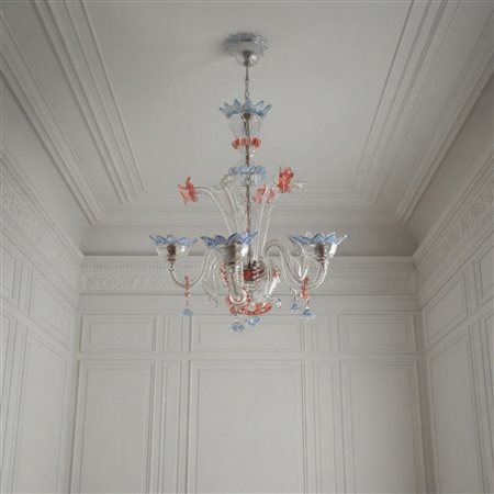 Lampadario in vetro di Murano policromo a 5 luci
