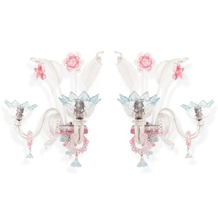 Coppia di appliques in vetro di Murano policromo