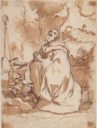  
Santo vescovo in preghiera  artista bolognese del XVII secolo 
 