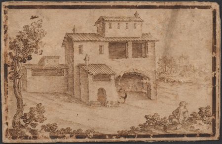Remigio Cantagallina (ambito di) (c.1582 - 1656) 
Paesaggio con case e una figura seduta 
 