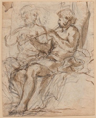 Pier Francesco Mola (cerchia di) (Coldrerio, 1612 - Roma, 1666) 
Studio con due figure, una con flauto 
 