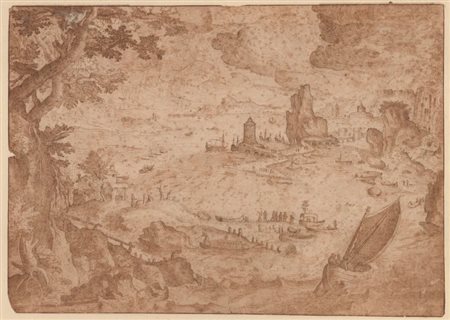  
Paesaggio con barche, porto e albero, da Paul Bril | Mercurio uccide Argo, da Hendrick Goltzius artista fiammingo del XVII secolo
 