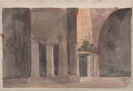 Giuseppe Galliari (attribuito a) (1752 - 1817) 
Scenografia con interno di un castello 
 