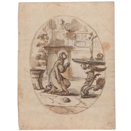 Paolo Gerolamo Piola (Genoa, 1666 - 1724) 
Studio per un ovale con santo in preghiera artista genovese del XVII-XVIII secolo
 