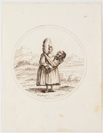 Pier Leone Ghezzi (cerchia di) (Roma, 1674 - 1755) 
Caricatura con una donna col bambino 
 