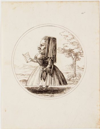 Pier Leone Ghezzi (cerchia di) (Roma, 1674 - 1755) 
Caricatura con una donna che legge 
 